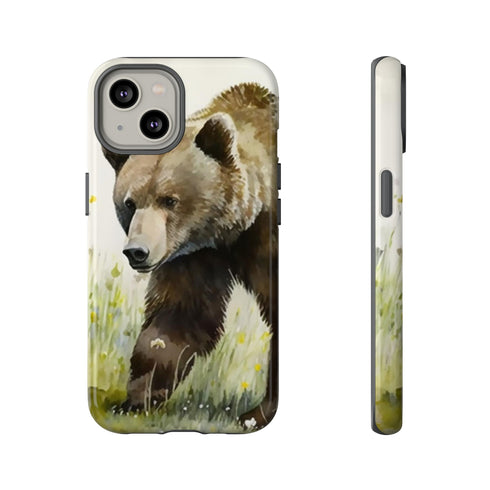 Grizzly Bear in a Field - Impact Resistant Phone Case iPhone 14 Glossy